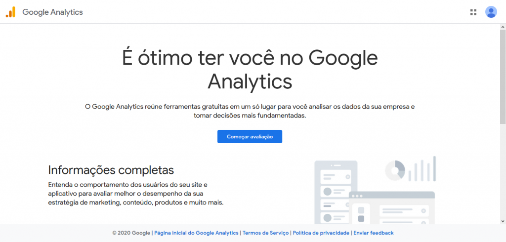 Pint da página inicial do Google Analytics