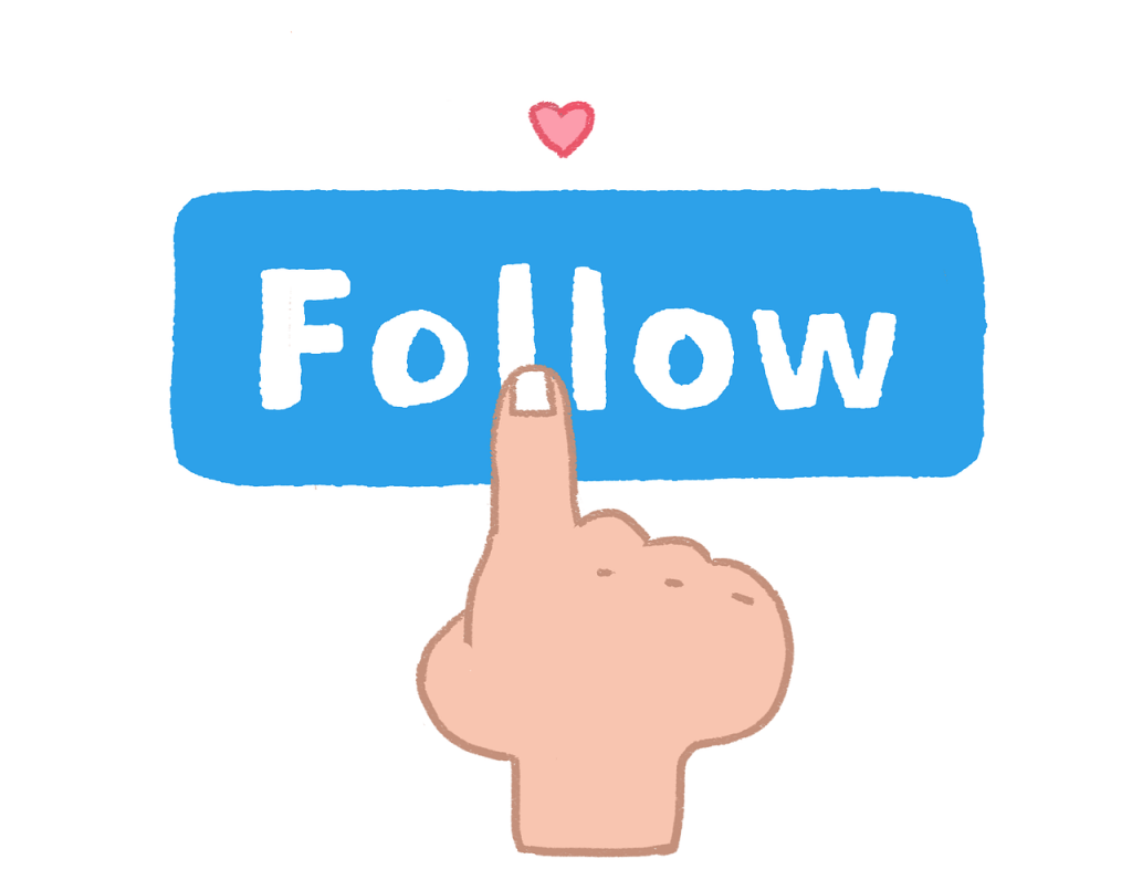 Uma mão clicando no botão "follow" ou "seguir"