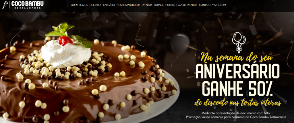 Página inicial do site da Coco Bambu Restaurante