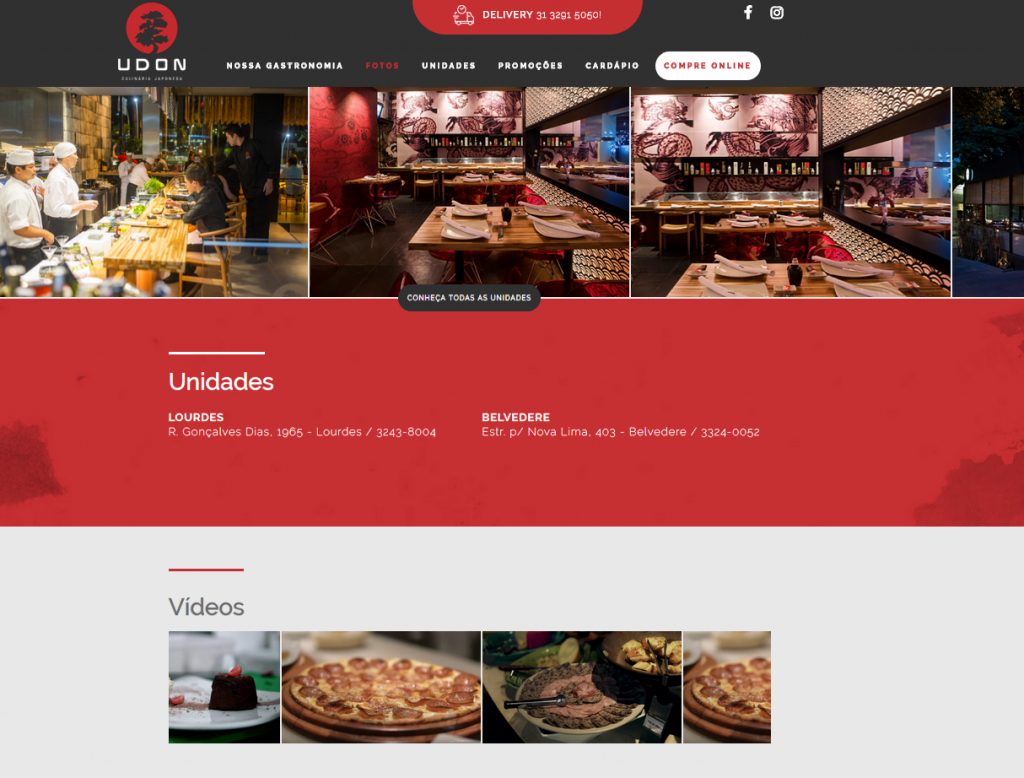 Página inicial do site Udon Restaurante
