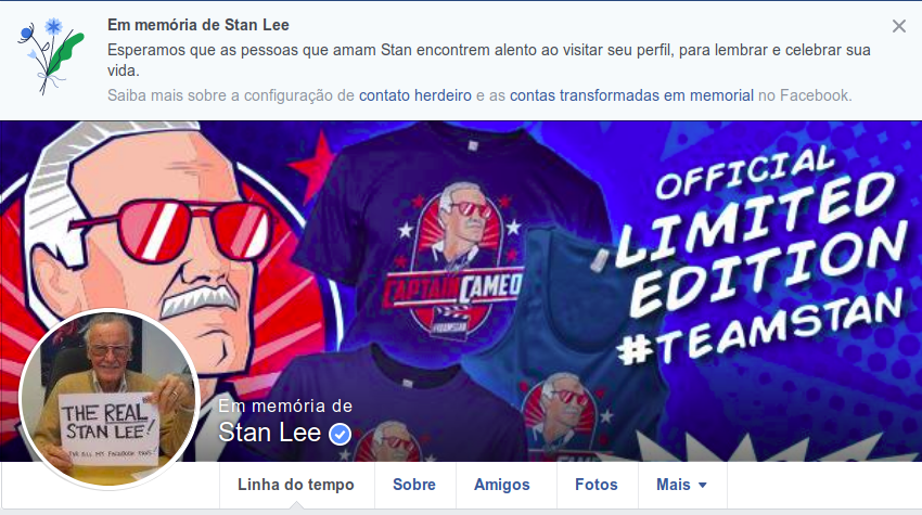 Memorial de Stan Lee no Facebook