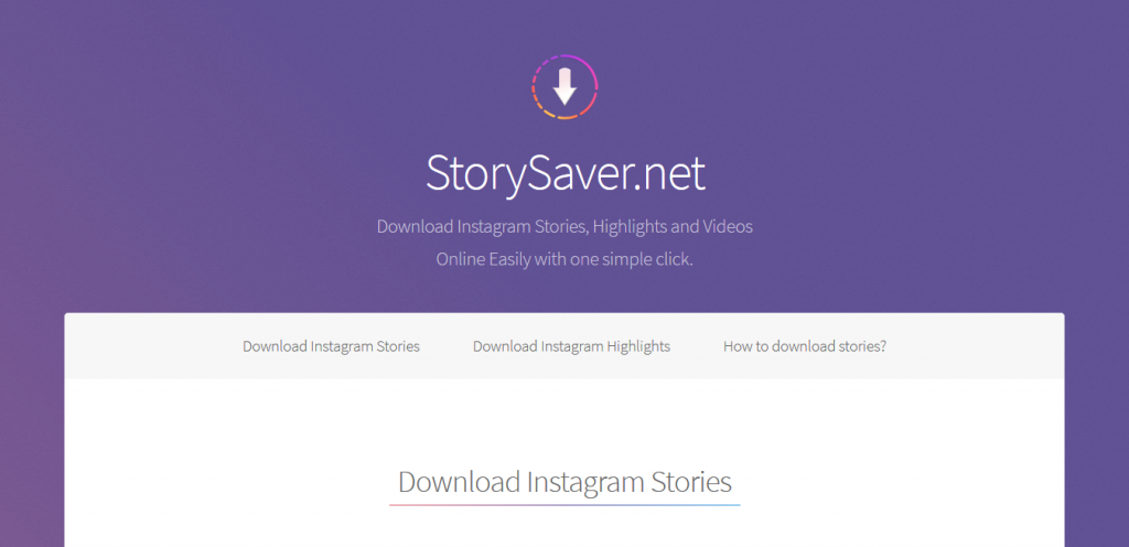 Tela inicial do site: StorySaver.net